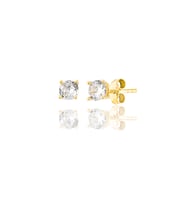 Gümüş Pirlanta Montürlü Zirkon Taşli Tektaş küpe-5mm (Gold)