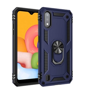 Samsung Galaxy A01 Uyumlu Kılıf Standlı Manyetik Yüzüklü Military Magnetic Ring Polycarbonate and TPU Case (Lacivert)