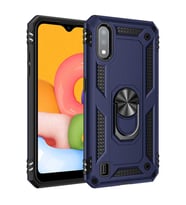 Samsung Galaxy A01 Uyumlu Kılıf Standlı Manyetik Yüzüklü Military Magnetic Ring Polycarbonate and TPU Case (Lacivert)