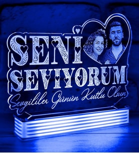 Kişiye Özel Seni Seviyorum Resimli Lamba (Mavi)