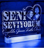Kişiye Özel Seni Seviyorum Resimli Lamba (Mavi)