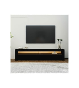 Batı Led Işıklı, 2 Kapaklı Tv Ünitesi, Tv Sehpası (Siyah)