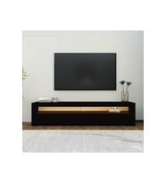 Batı Led Işıklı, 2 Kapaklı Tv Ünitesi, Tv Sehpası (Siyah)