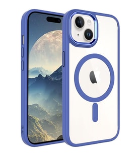 Apple iPhone 15 Plus Kılıf Wireless Şarj Özellikli Krom Magsafe Silikon Kılıf (Mavi)