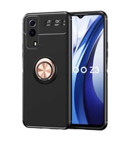 Vivo Y53S 4G Kılıf Zore Ravel Yüzüklü Silikon Kılıf (Siyah-Rose Gold)