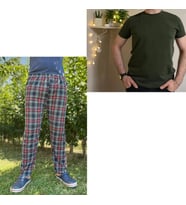 Regular Fit Alt Ekose Pamuklu Örme Bisiklet Yaka Erkek Pijama Takımı (Karışık)