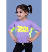 Toontoy Kız Çocuk Garni Detaylı Baskılı Tişört (Lila)