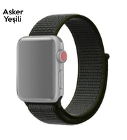 Ally Apple Watch 7-8 41mm 6-5-4 40mm Nylon Loop Spor Kayış Kordon 3-2-1 38mm (Asker Yeşili)