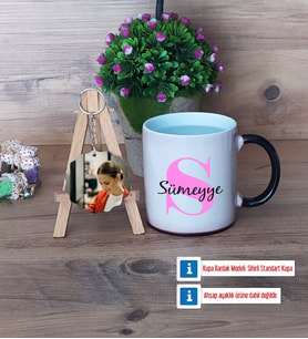 Baş Harf ve İsim Kupa Bardak Beyaz ve Fotoğraflı Ahşap Anahtarlık Hediye (Model 9)
