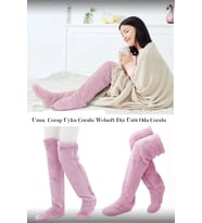 Sock Peluş Uyku Çorabı Welsoft Diz Üstü Oda Çorabı Ayak Isıtıcı Uzun Gonç Çorap (Pembe)