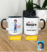 Kişiye Özel Karikatürlü Hemşire Hediye Kupa Bardak Erkek Hemşireye Tıp Bayramı Hediyesi (Siyah)