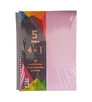 4+1 Ayraçlı Defter 5 Konulu 125 Yaprak 1 Adet 4 Kareli 1 Çizgili Spralli Plastik Kapak Seperatörlü (Pembe)