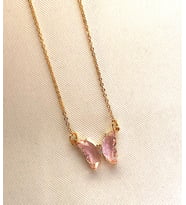 Cam Kristal Kelebek Kolye Altın Kaplama (Pembe)