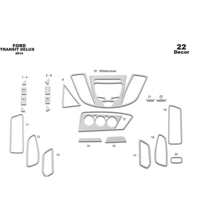Meriç® Ford Transit Delux Ön Torpido Kaplama Maun 22 Parça 2014-2019 (Alüminyum)