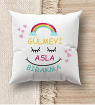 BK Gift Hayat Mottosu Tasarımlı Beyaz Kırlent Yastık, Ev Hediyesi, Ev Dekorasyonu, Dekoratif Hediye (Model 2)