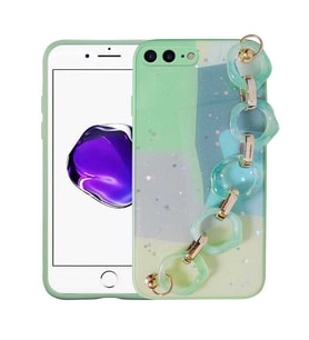 Uyumlu Model Apple iPhone 8 Plus Kılıf Simli Desenli El Askılı Kapak (Yeşil)