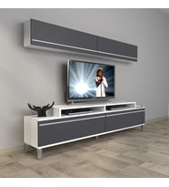 Decoraktiv Ekoflex 5 Mdf Krom Ayaklı Tv Ünitesi Tv Sehpası (Beyaz - Antrasit)