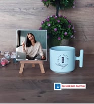 Minimal Baş Harf ve İsim Yazılı Fotoğraflı Dekoratif Taş, Kupa Bardak Beyaz Hediye (Model 12)