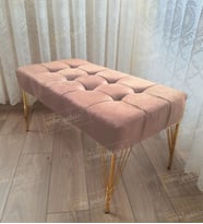 Modern Dilim Puf Ayakucu Puf Gold Metal Ayak (100*45) (Vizon)