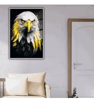 Metal Çerçeveli Temperli Cam Tablo Sarı Kartal (Gümüş)