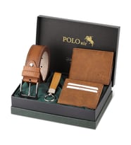 Polo Air Kemer Cüzdan Kartlık Anahtarlık Hediyelik Kutusunda HM-09 (Taba)