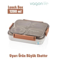 Vagonlife Büyük Ebat 1200 ML (Sızdırmaz,Karışmaz 4 Bölmeli) Lunch Box Yeni Nesil Sefer Tası -FF7080 (Kahverengi)