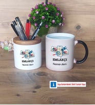 Emlakçı Kalemlik, Kupa Bardak T Kişiye Özel Hediye (Model 3)