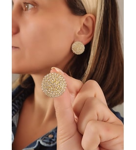 Yuvarlak Model Abiye Gümüş Renkli Küpe (Gold)