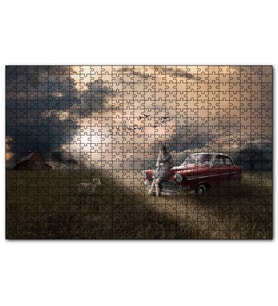 Cakapuzzle Günbatımında Kız Araba Kuzu ve Bulutlu Gökler  Puzzle Yapboz MDF (Ahşap) (1000 Parça)