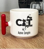 Kişiye Özel Cat Mom Hediye T Kupa Bardak Kedi Annesi -5- (Kırmızı)