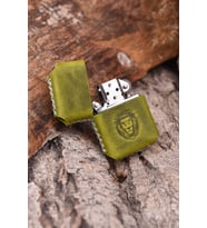 El Yapımı Hakiki Deri Kılıflı Zippo Çakmak (Yeşil)