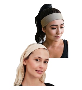 2'li Spor Saç Bantları - Kadın & Erkek Spor Tenis Yoga Koşu Makyaj Cilt Maskesi Yüz Yıkama Tarz Ter Kafa Bandı Unisex Kombin Esnek Saç Bandı Seti (Kakao - Krem)