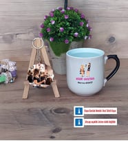 Kadın Kuaförü Kupa Bardak Beyaz ve Fotoğraflı Ahşap Anahtarlık Hediye (Model 10)