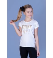 Toontoy Kız Çocuk Baskılı Taş İşlemeli Yanı Şerit Detaylı Tişört (Ekru)