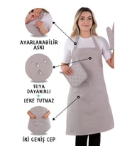 Simple 3lü Set Ayar Askılı Mutfak Önlüğü Seti (ELDİVEN, TUTACAK)