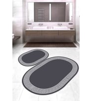 Dijital Baskılı Kaymaz Taban Yıkanabilir Oval 2'li Klozet Takımı Banyo Paspası NOKZ-SD-529 (Gri)