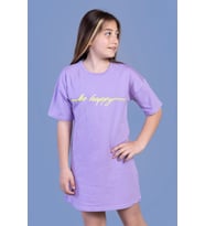 Toontoy Kız Çocuk Düşük Kol Detaylı Baskılı Elbise (Lila)