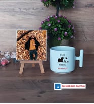 Sevimli Panda Fotoğraflı Dekoratif Taş, Kupa Bardak Beyaz Hediye (Model 12)
