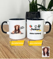 Kişiye Özel Karikatürlü Kadın Bankacı Kupa Bardak Kadın Bankacıya Hediye (Siyah)