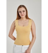 Modatalika Kadın Kare Yaka Crop Triko Bluz