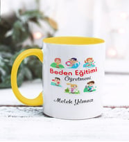 Beden Eğitimi Öğretmeni Tasarımlı Kişiye Özel Kupa Bardak (Sarı)