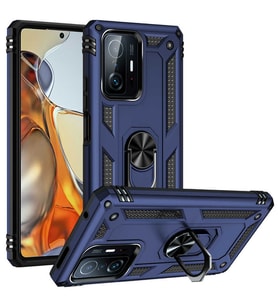 Xiaomi Mi 11T 5G Uyumlu Kılıf Standlı Manyetik Yüzüklü Military Magnetic Ring Polycarbonate and TPU Case (Lacivert)