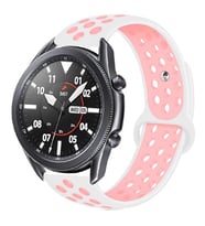 Samsung Galaxy Watch 3 45mm Kordon Delikli Spor Kordon (Beyaz-Pembe)