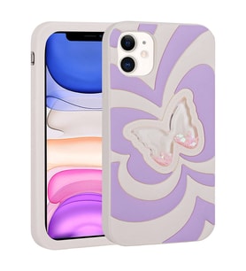 Apple iPhone 11 Kılıf Sıvılı Simli Kelebekli Tasarım Vodena Kılıf (Lila)
