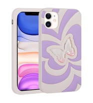Apple iPhone 11 Kılıf Sıvılı Simli Kelebekli Tasarım Vodena Kılıf (Lila)