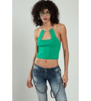 sifu tekstil  Kadın Zincir Askılı Straples Spor Triko Büstiyer Crop Top SFYZ1011 (Fıstık Yeşili)