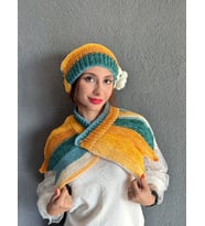 EL ÖRGÜSÜ KADIN ÇİÇEKLİ BERE BOYUNLUK TAKIM SET (Yeşil)