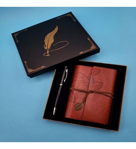 Deri Defter Kalem Seti (Kahverengi)