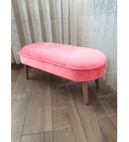 Ultra Lüks Oval Parrot Puf Ahşap Ayak (Pembe)