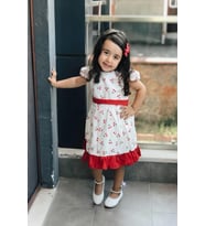 Kız Bebek Kız Çocuk Yazlık Elbise Kısa Kollu Astarlı Bebek Takım Bebek Giyim ELBCCKDSN (Kırmızı)